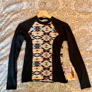 Black and tribal printed Rash Guard
